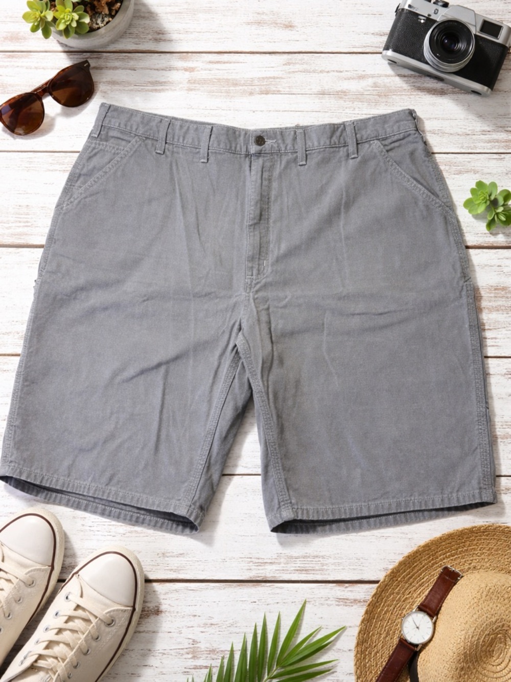 Carhartt Men's Gray Carpenter Canvas Shorts Workwear Mens 44 B278 CHR Like New